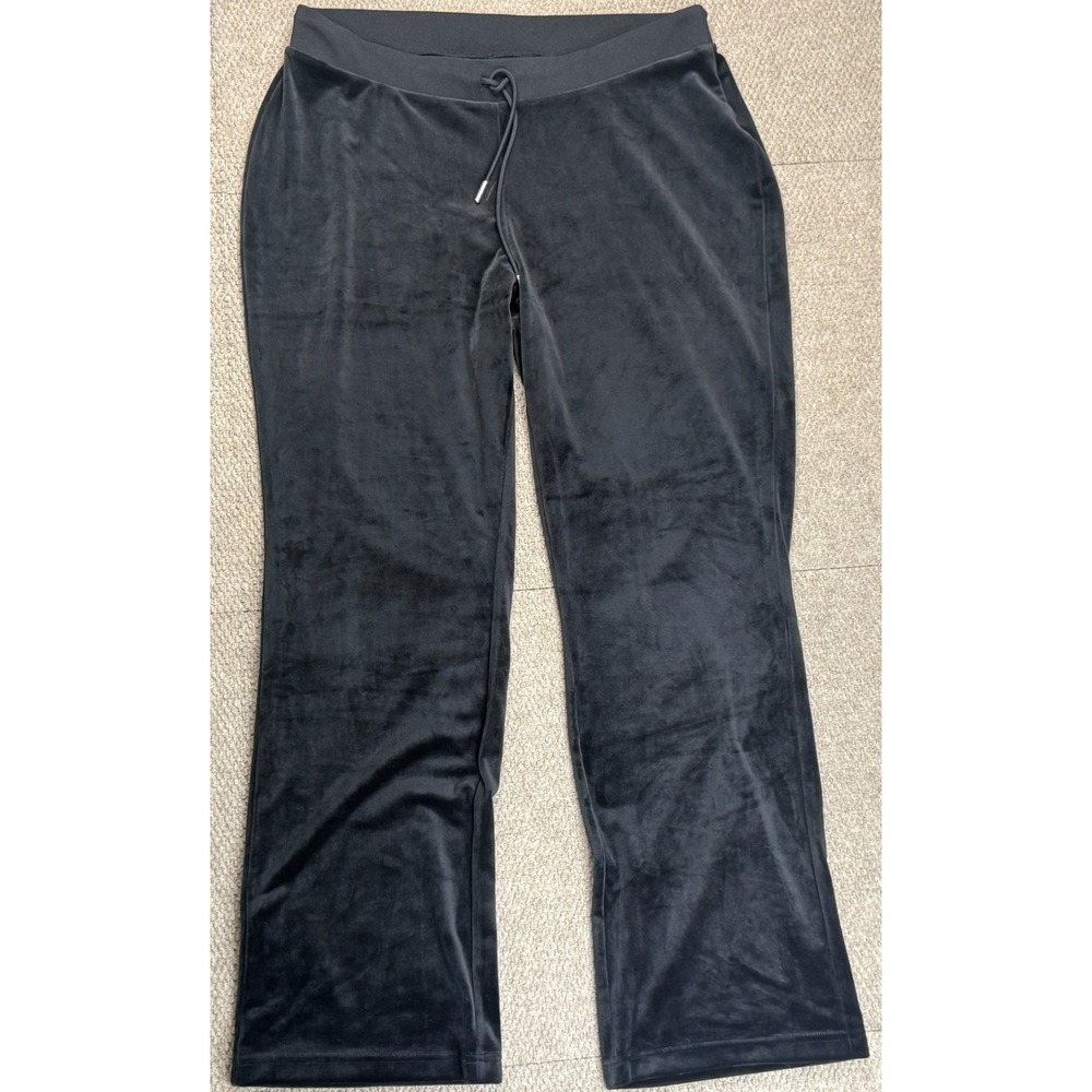 Juicy‎ Couture Women's Y2K Black Bedazzled Velour Jogging Pants Size 1X